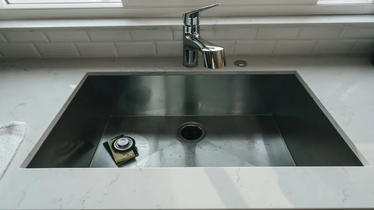 Stainless steel kitchen sink and drain opening